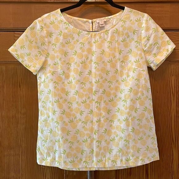 J. Crew Pineapple Print Linen Top XS - Picture 2 of 7